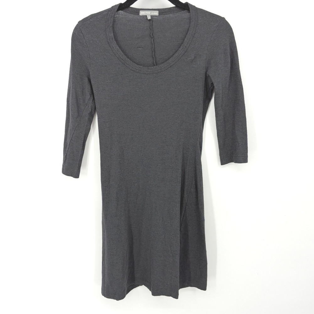 James Perse Mini Dress Women 1 Small Gray Angora Blend Scoop Neck 3/4 Sleeve‎